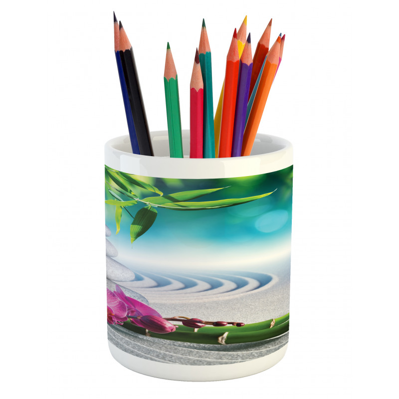 Spa Sand Orchid Flower Pencil Pen Holder