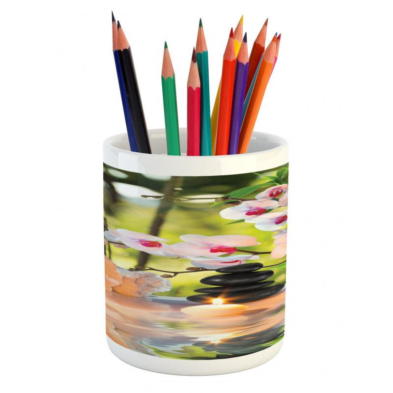 Spa with Candles Orchids Pencil Pen Holder