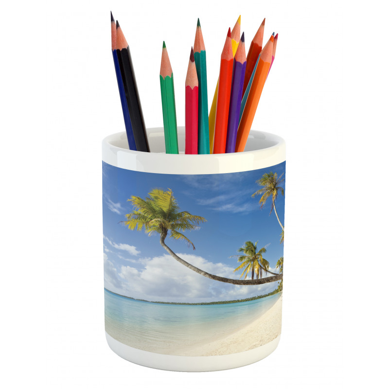 Tropical Beach and Palm Leaves Pencil Pen Holder