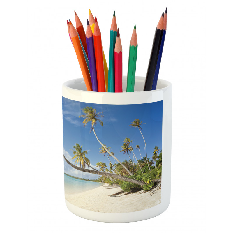 Tropical Beach and Palm Leaves Pencil Pen Holder