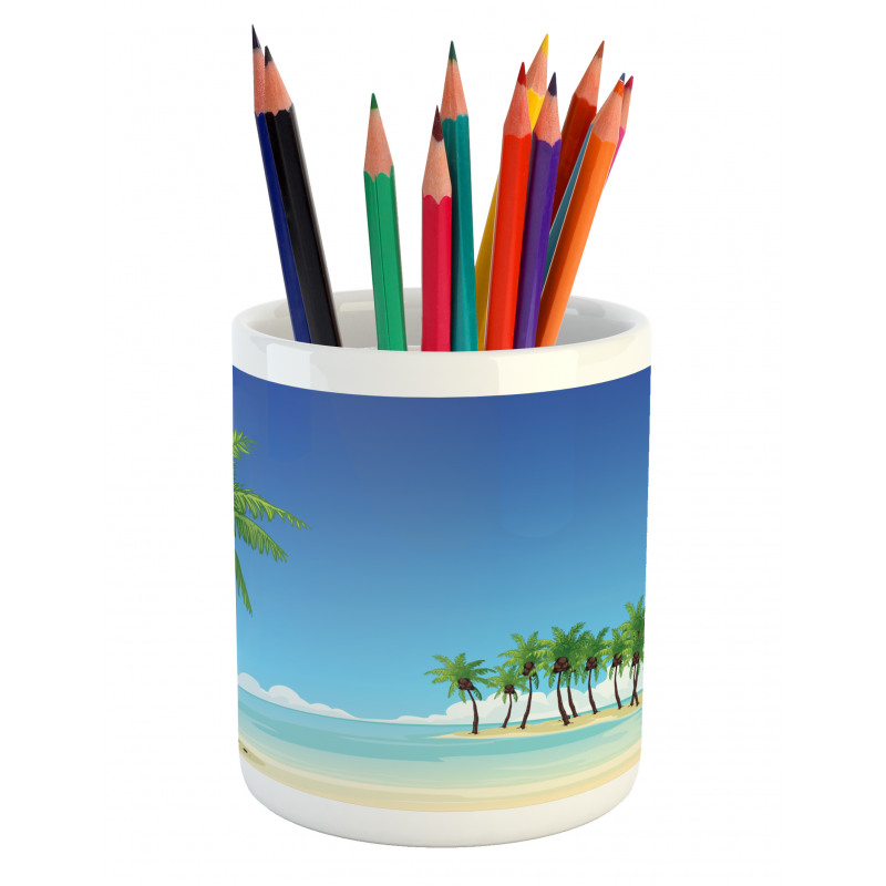 Coconut Trees in the Ocean Pencil Pen Holder