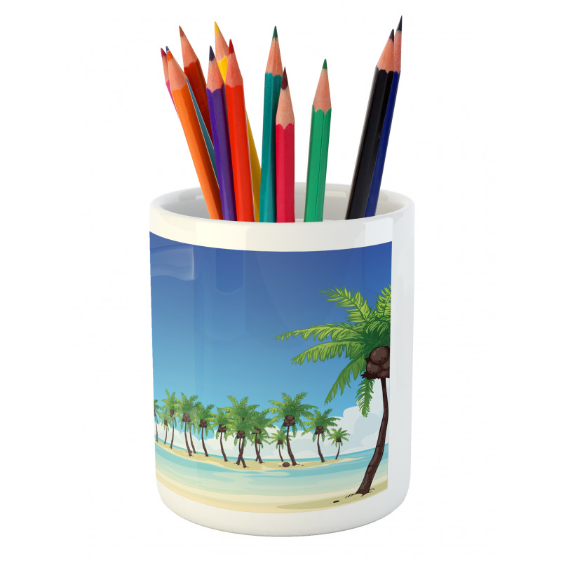 Coconut Trees in the Ocean Pencil Pen Holder