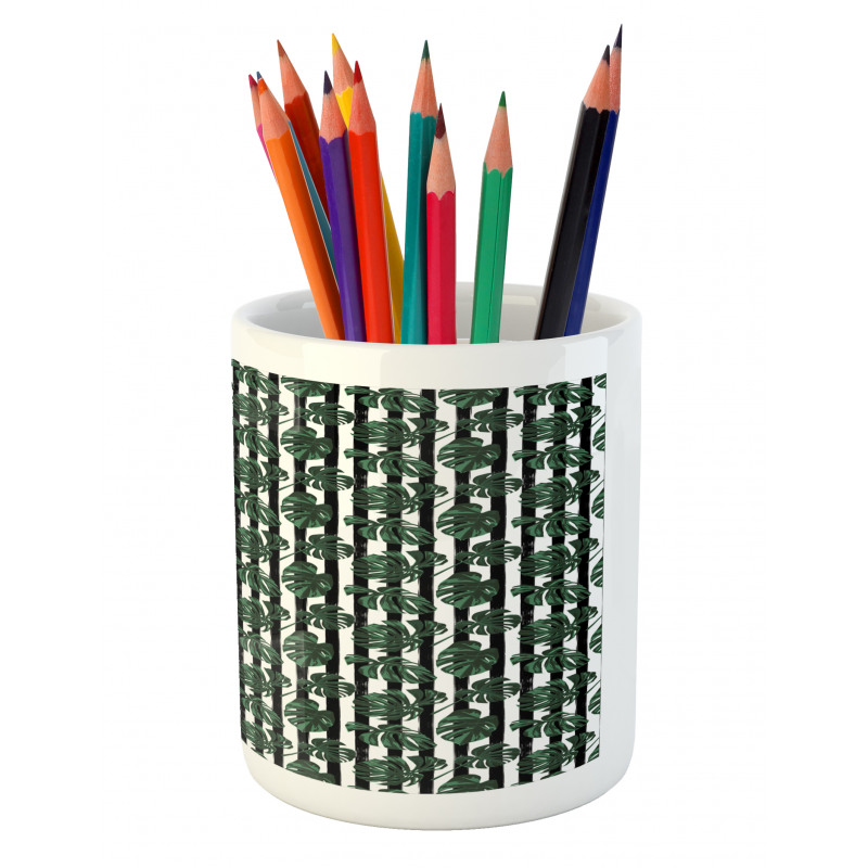 Monstera on Stripes Pencil Pen Holder