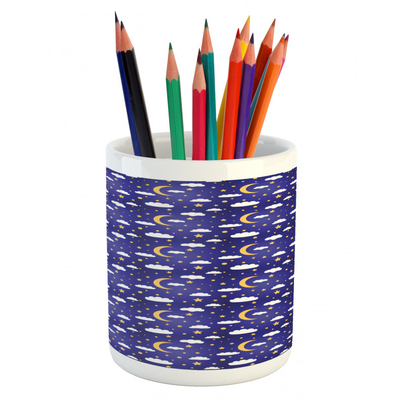 Moon Stars Dots and Clouds Art Pencil Pen Holder