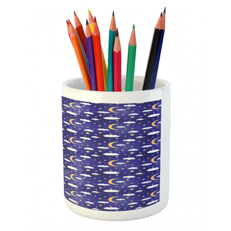 Moon Stars Dots and Clouds Art Pencil Pen Holder