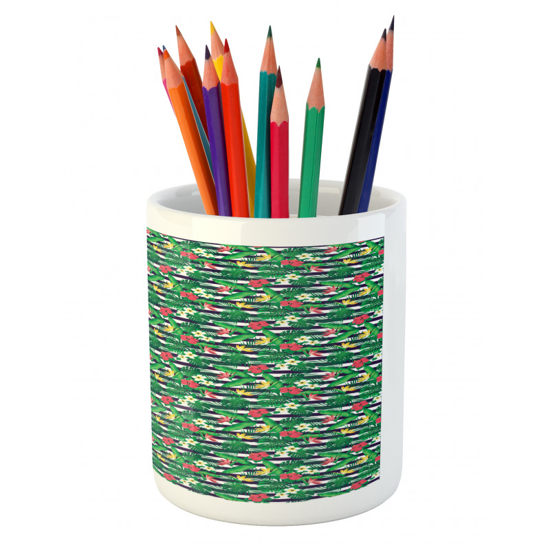 Jungle Bouquets Navy Stripes Pencil Pen Holder