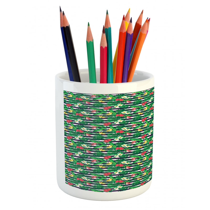 Jungle Bouquets Navy Stripes Pencil Pen Holder