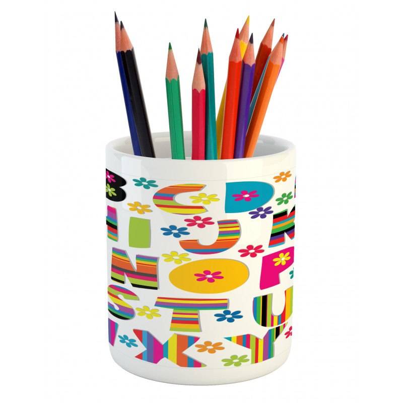 Floral Educational Letters Pencil Pen Holder