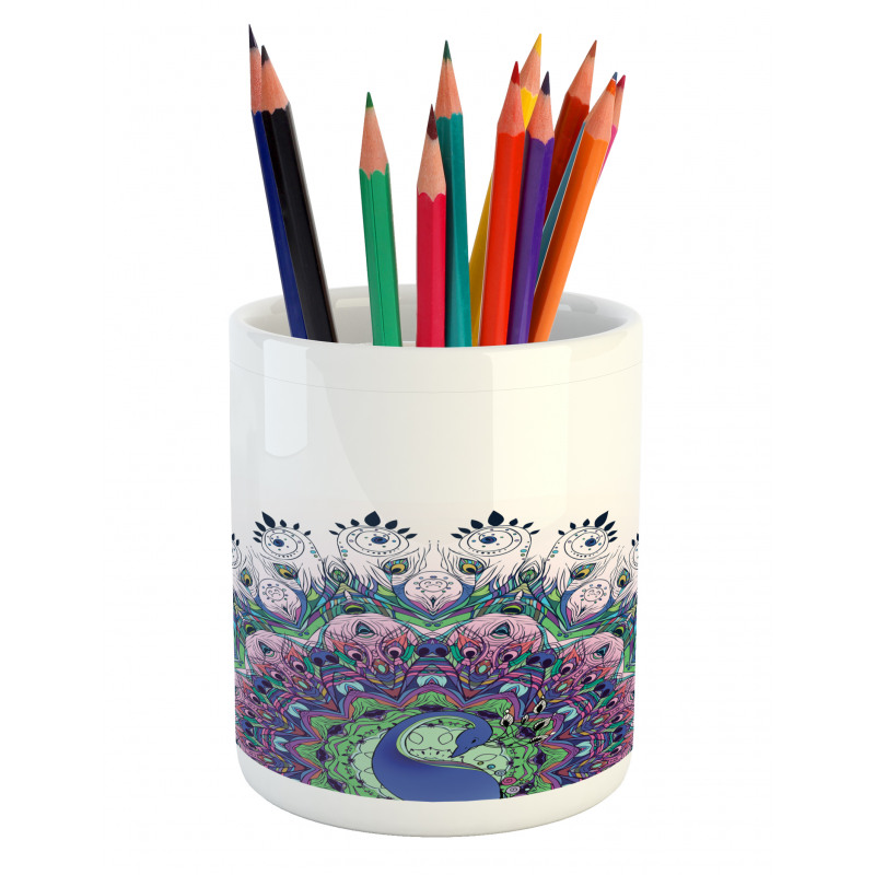 Exotic Wild Peacock Pencil Pen Holder