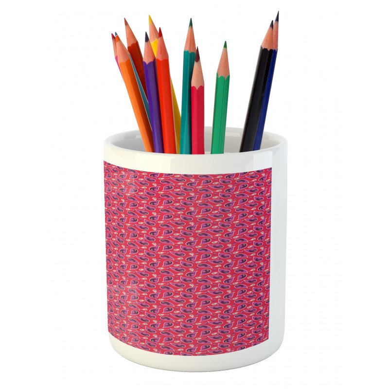 Floral Folk Art on Stripes Pencil Pen Holder