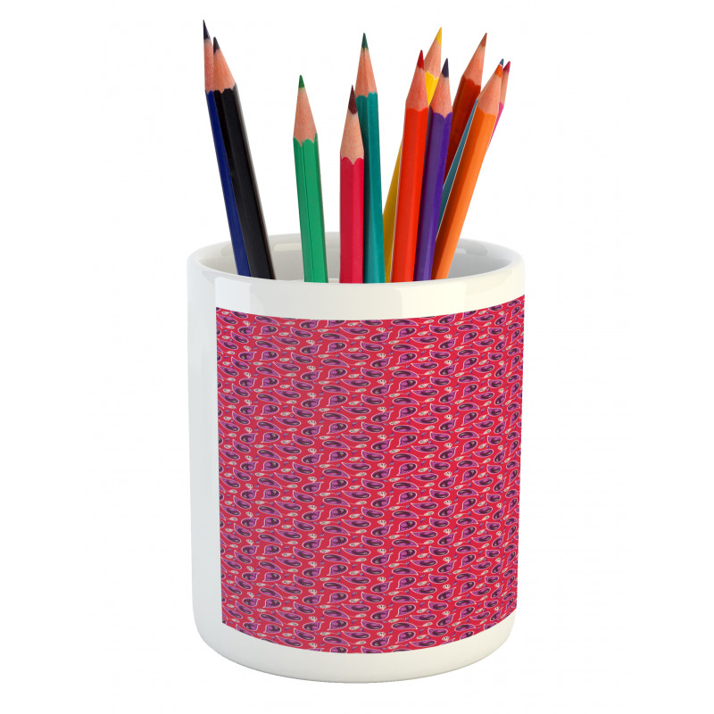 Floral Folk Art on Stripes Pencil Pen Holder