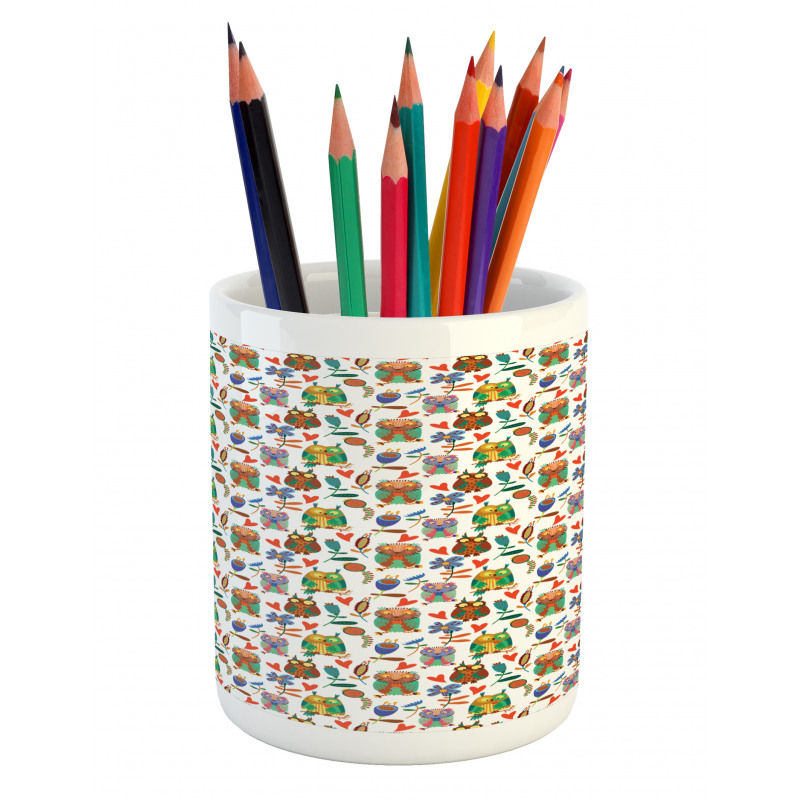 Cheerful Birds Flowers Pencil Pen Holder