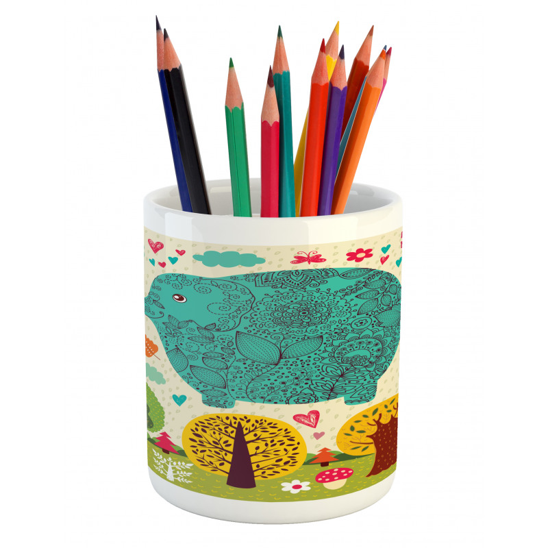 Elephant Trees Leaves Pencil Pen Holder