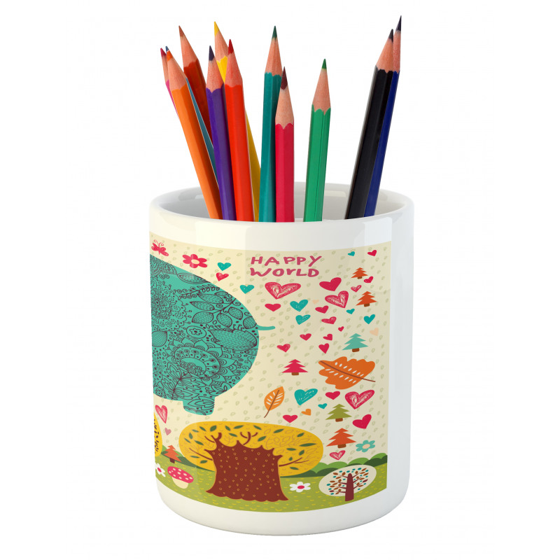 Elephant Trees Leaves Pencil Pen Holder