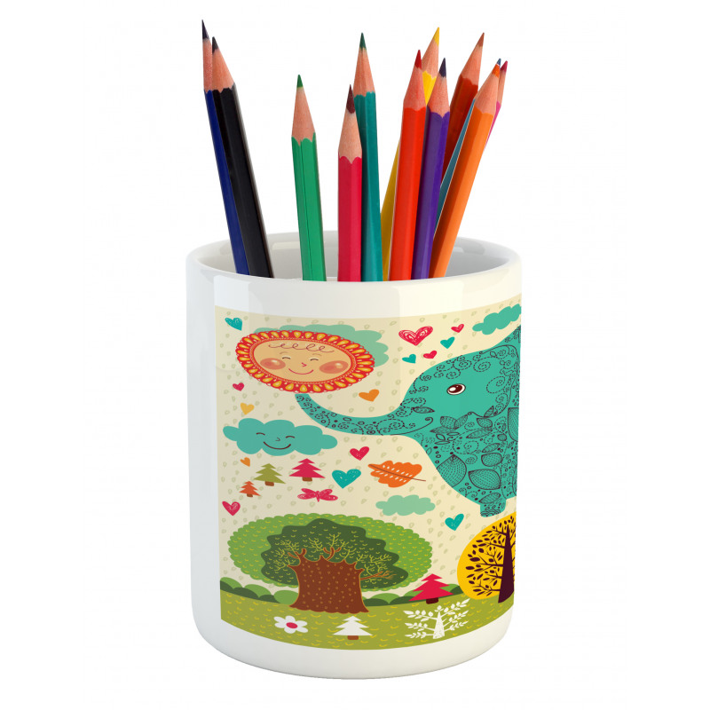 Elephant Trees Leaves Pencil Pen Holder