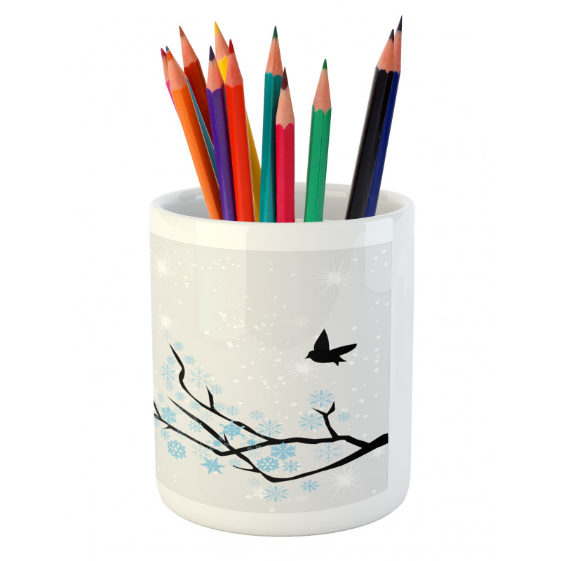 Winter Birds Stars Sky Pencil Pen Holder