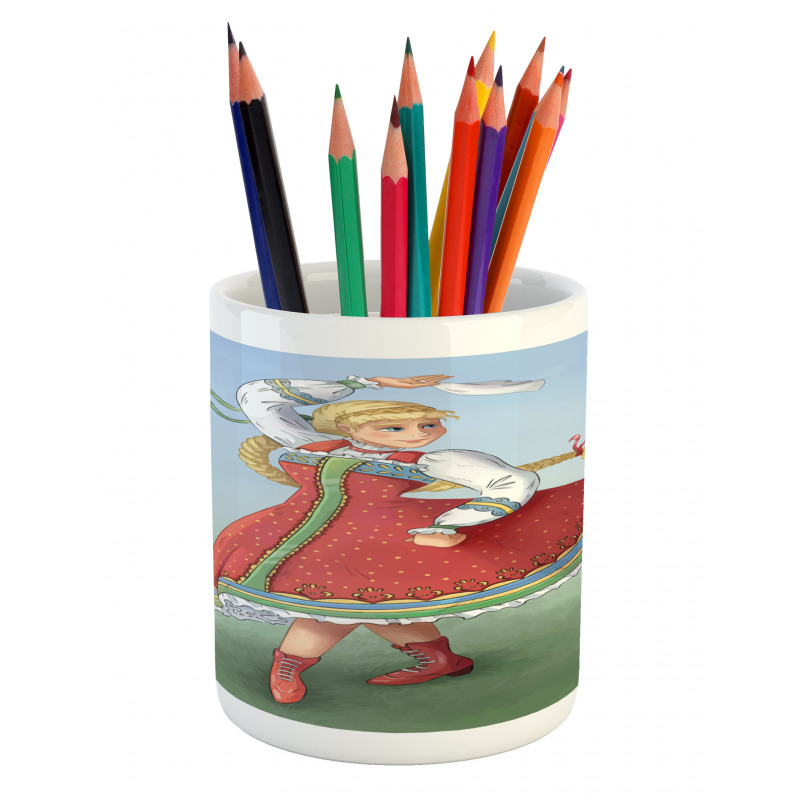 Slavic Girl Dancing Drawing Pencil Pen Holder