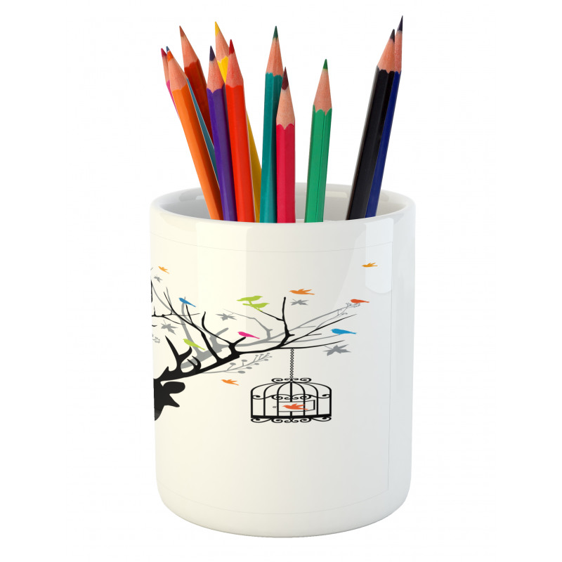 Deer Colorful Birds Pencil Pen Holder