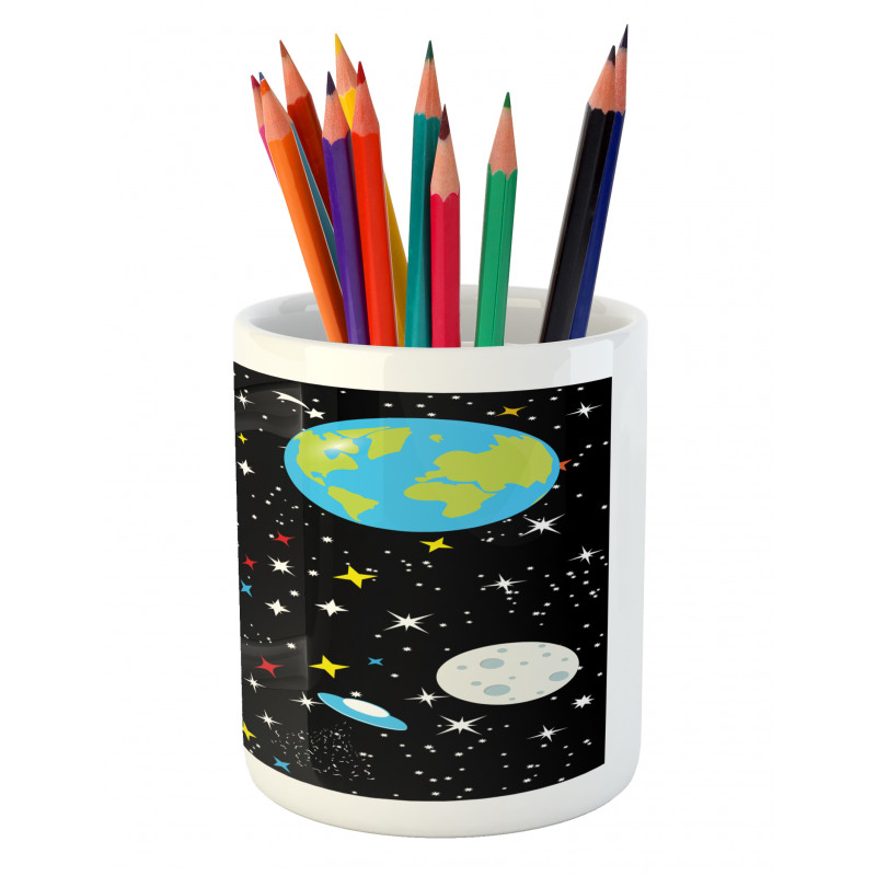 Stars Earth Moon Rocket Pencil Pen Holder