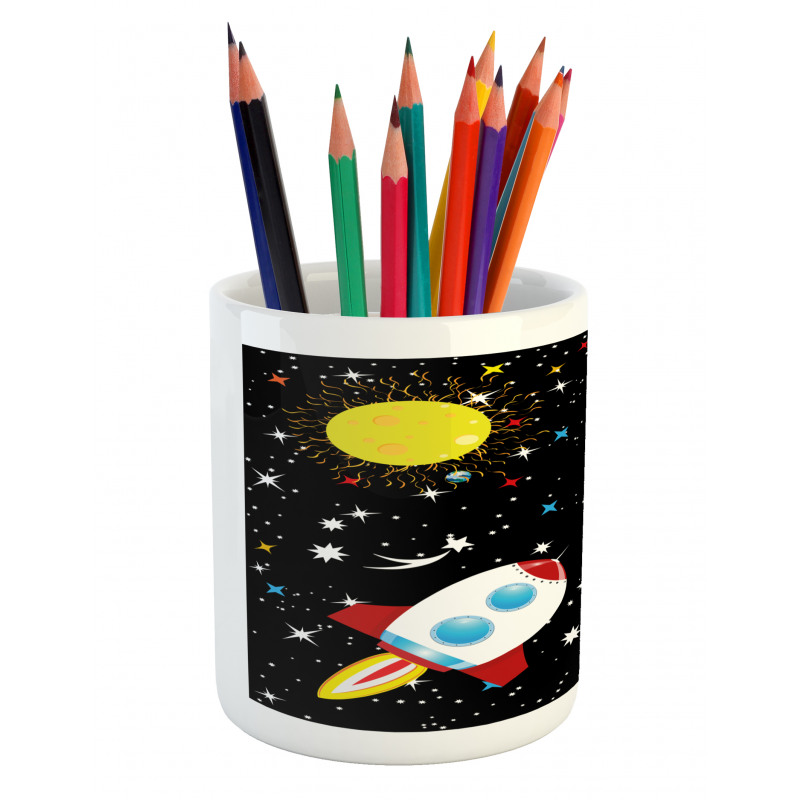 Stars Earth Moon Rocket Pencil Pen Holder