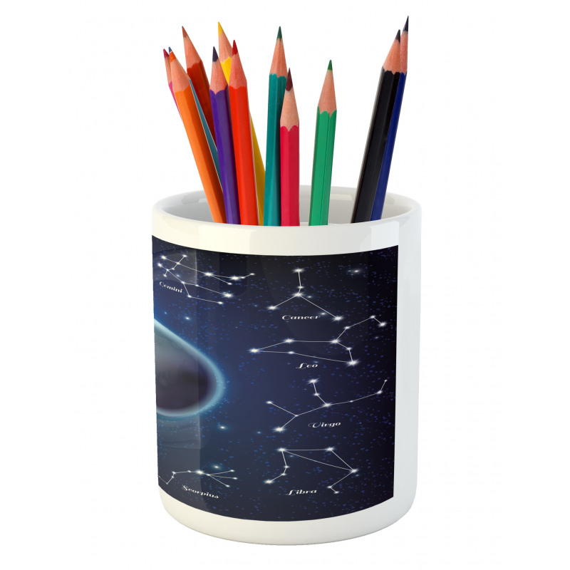 Zodiac Signs Around Moon Pencil Pen Holder