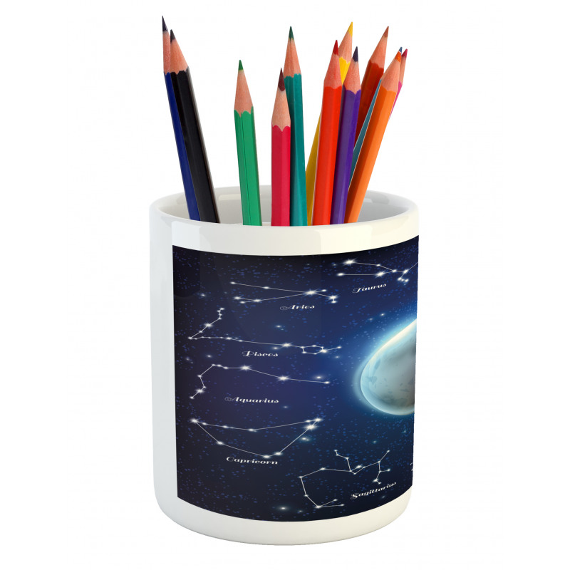 Zodiac Signs Around Moon Pencil Pen Holder