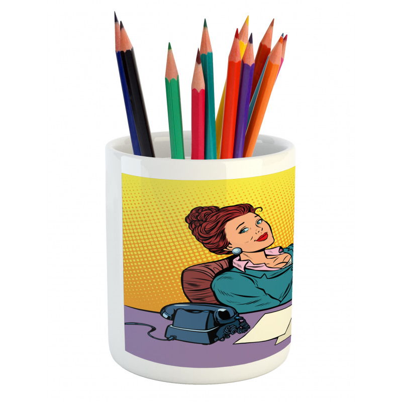 Pop Art Businesswoman Pencil Pen Holder