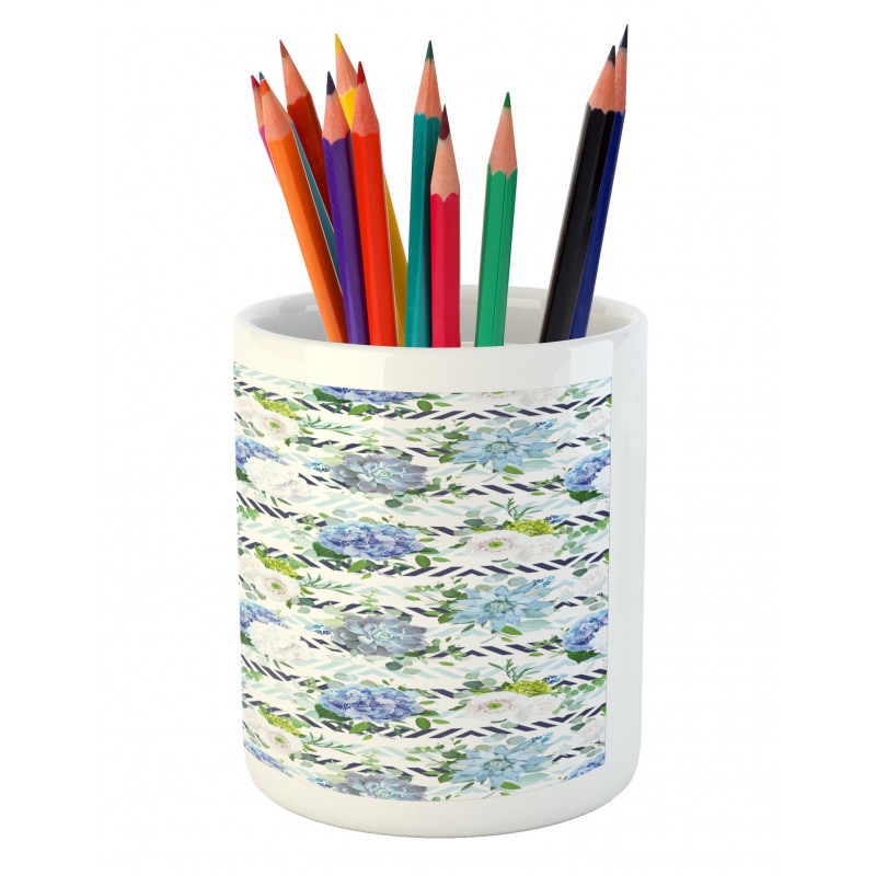 Fresh Flowers on Stripes Pencil Pen Holder