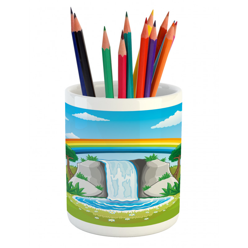 Waterfall and Rainbow Cartoon Pencil Pen Holder