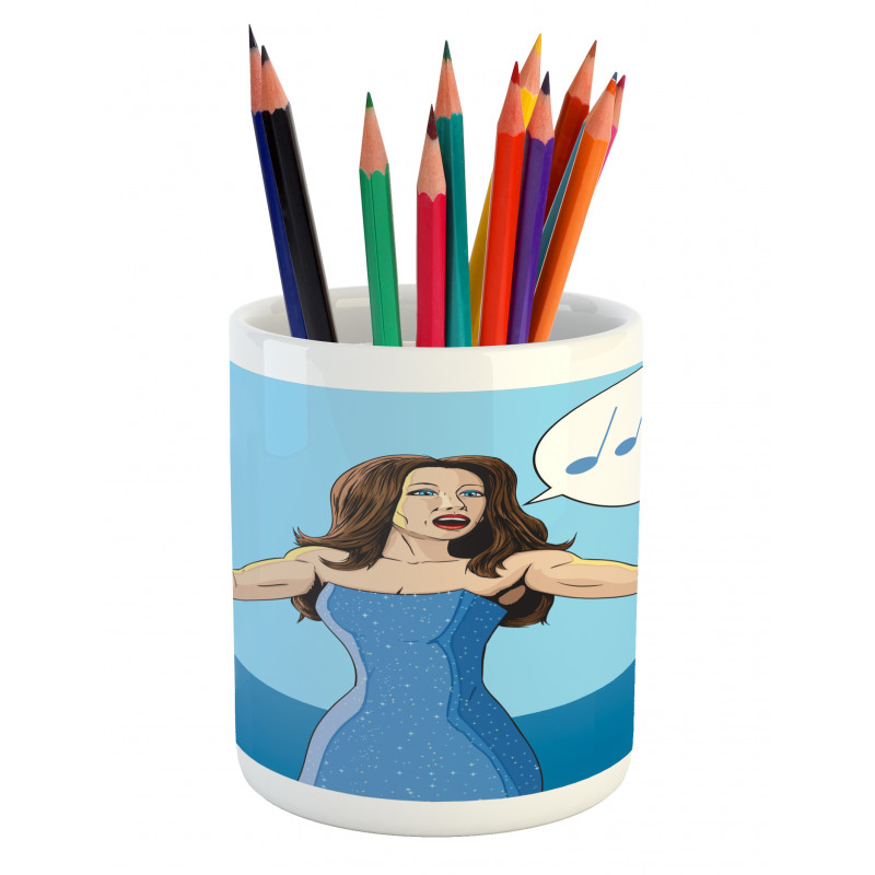 Comic Book Art Singing Woman Pencil Pen Holder