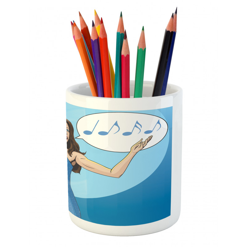 Comic Book Art Singing Woman Pencil Pen Holder