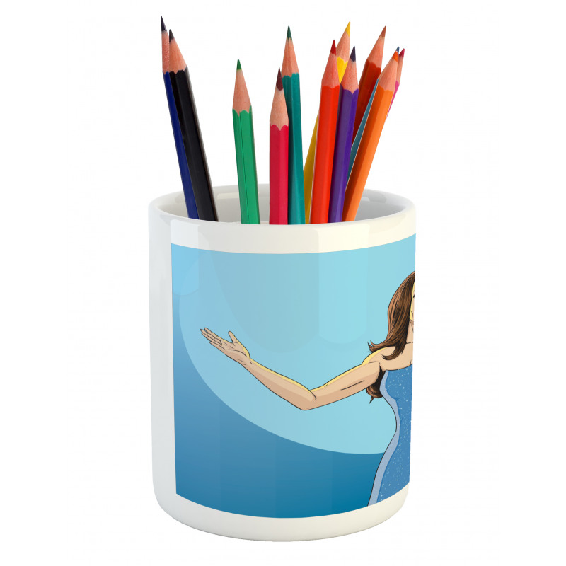 Comic Book Art Singing Woman Pencil Pen Holder