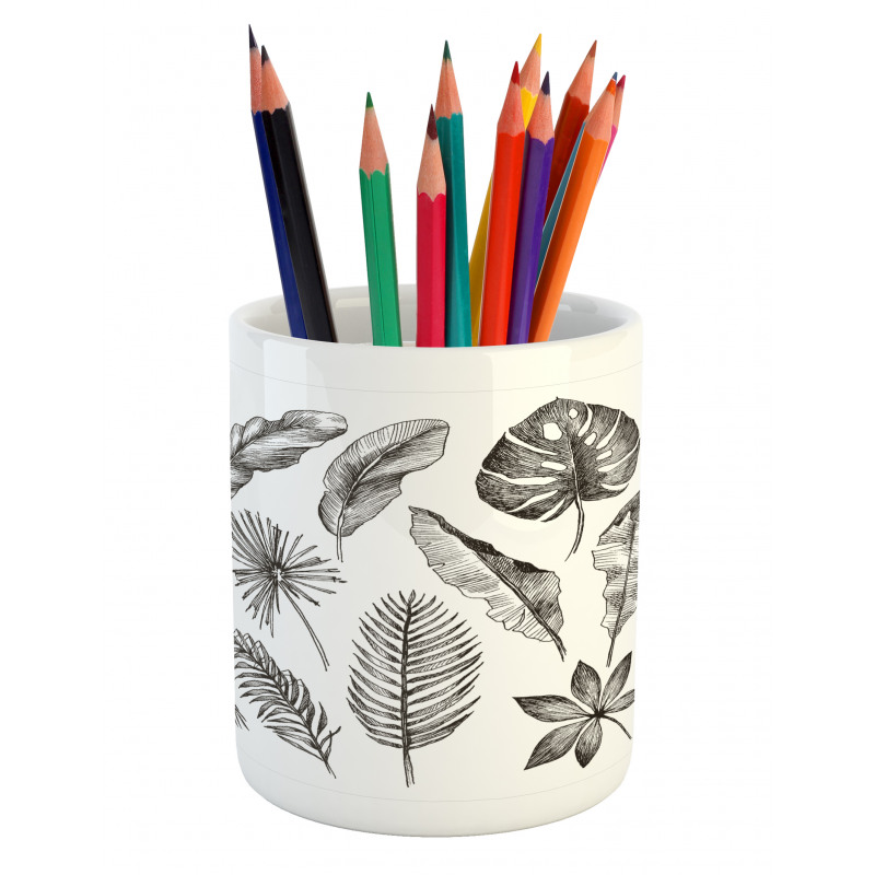 Monochrome Exotic Leaf Pencil Pen Holder