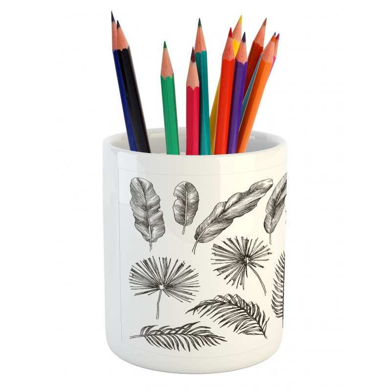 Monochrome Exotic Leaf Pencil Pen Holder