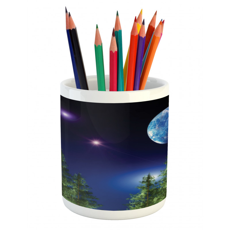 Cosmic Night Pine Trees Pencil Pen Holder