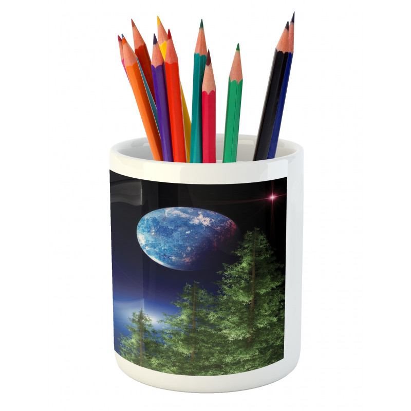 Cosmic Night Pine Trees Pencil Pen Holder