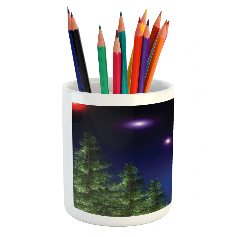 Cosmic Night Pine Trees Pencil Pen Holder