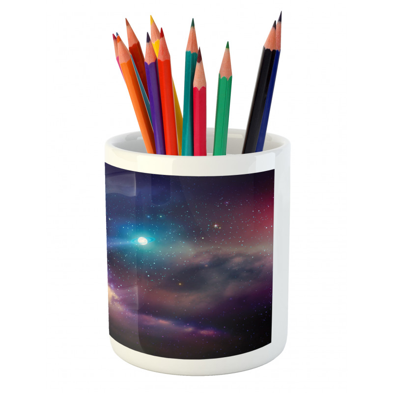 Cosmic Scene with Planets Pencil Pen Holder