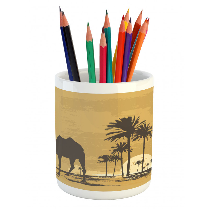 Camel and Palm Trees Sunset Pencil Pen Holder