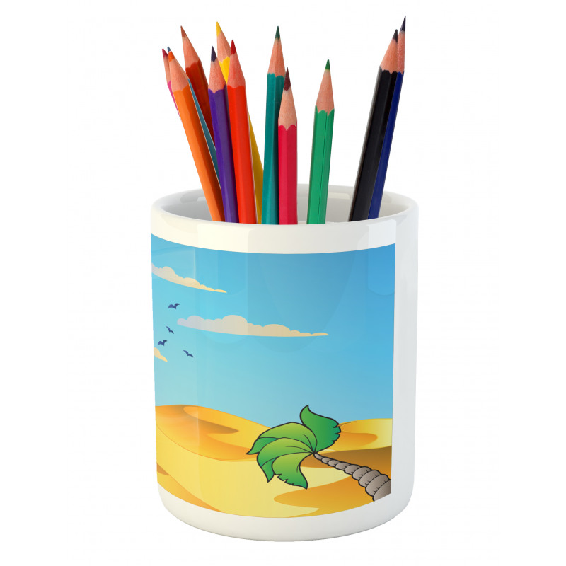 Cartoon Desert Landscape Palms Pencil Pen Holder