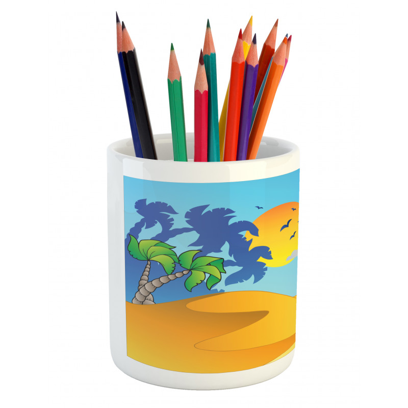 Cartoon Desert Landscape Palms Pencil Pen Holder