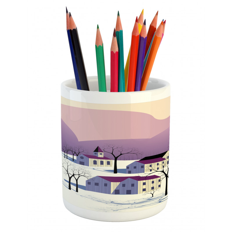 Graphical Village Scene Pencil Pen Holder