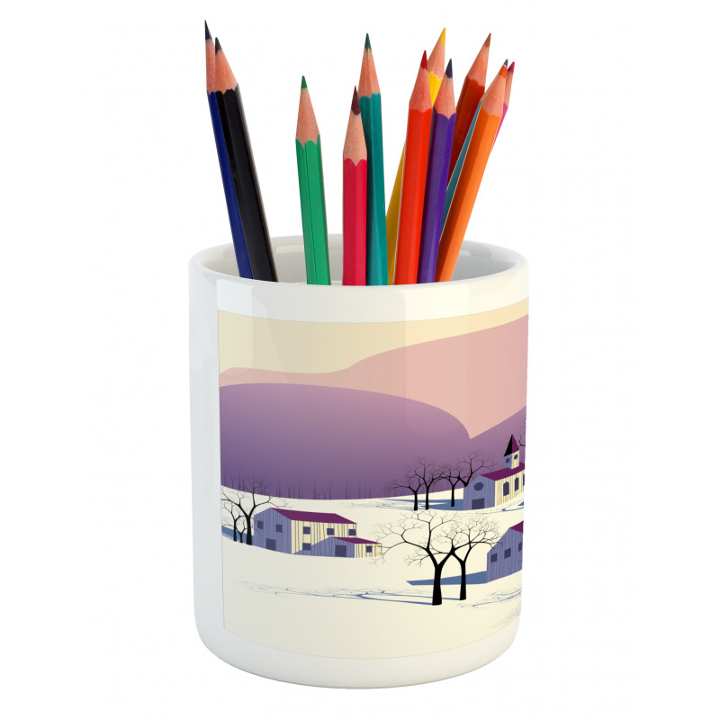 Graphical Village Scene Pencil Pen Holder