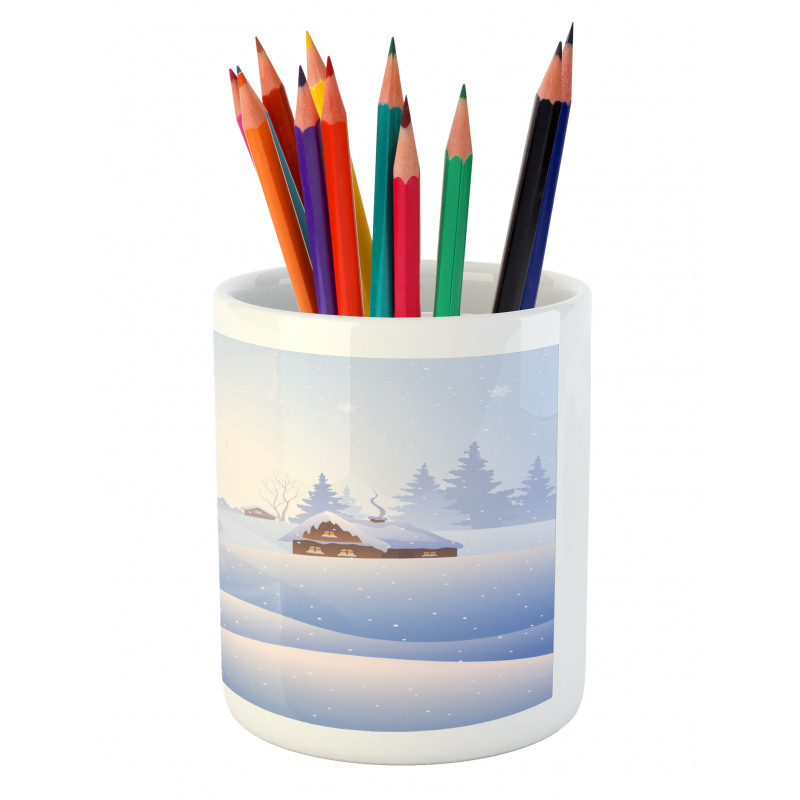 Village Landscape View Pencil Pen Holder