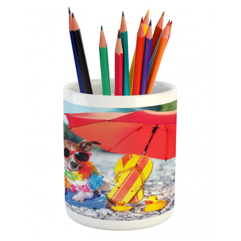 Funny Hawaiian Dog Beach Pencil Pen Holder