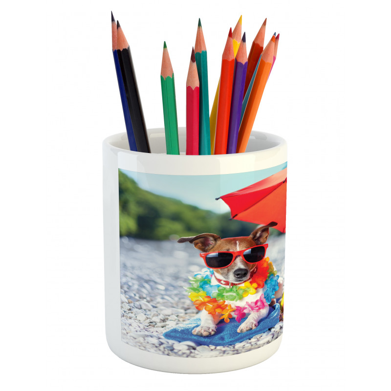 Funny Hawaiian Dog Beach Pencil Pen Holder