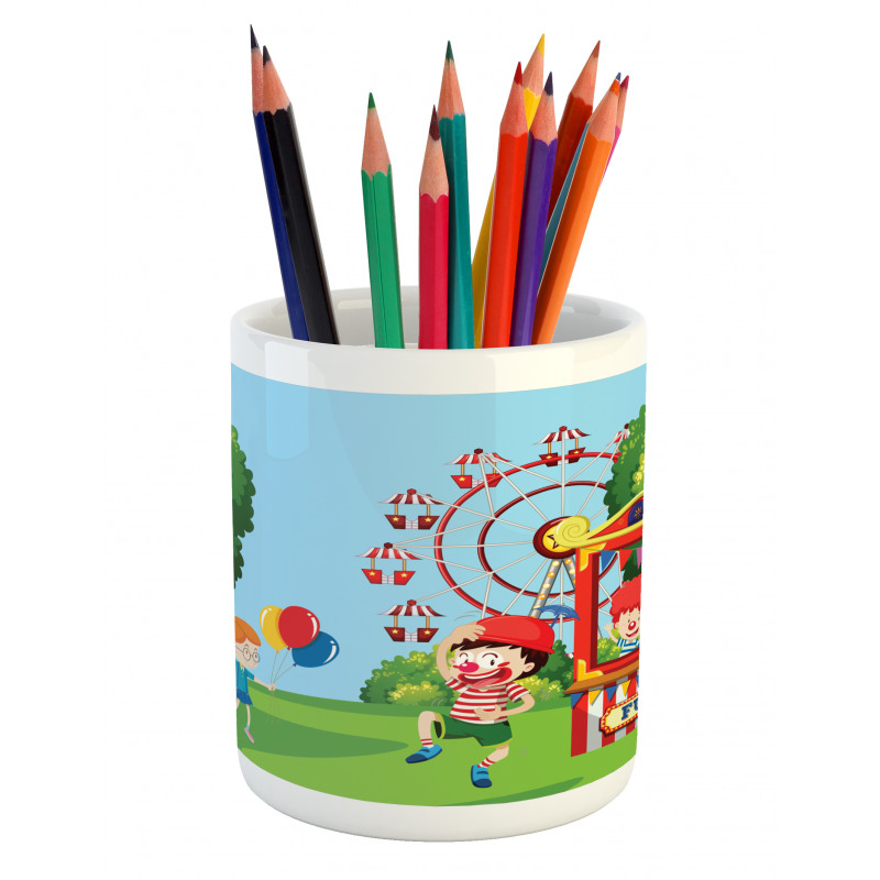 Cheerful Children at Fun Fair Pencil Pen Holder