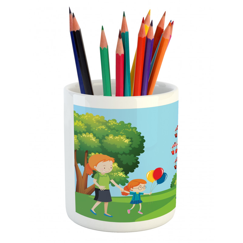 Cheerful Children at Fun Fair Pencil Pen Holder