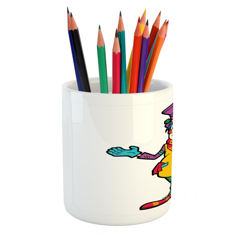 Whimsical Man with Magic Wand Pencil Pen Holder