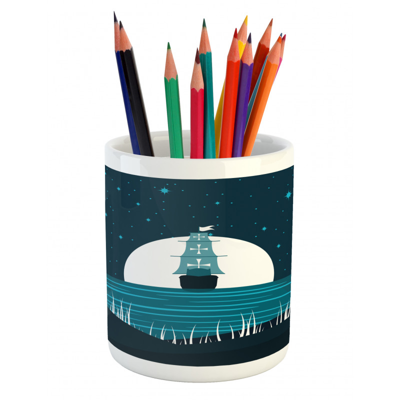 Moonlight on Water Ship Pencil Pen Holder